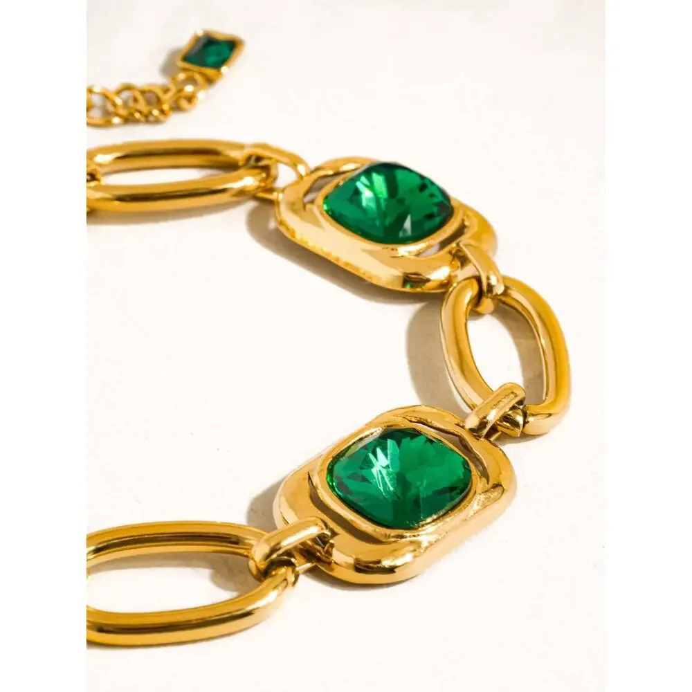 Flânerie by MAIQ 18K Gold Non-Tarnish Green CZ Link Bracelet NWT